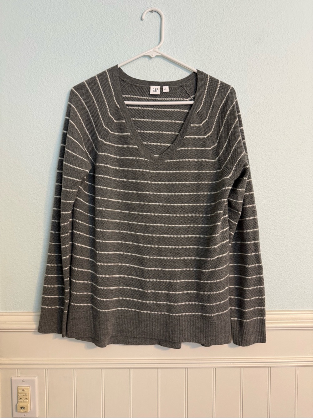 GAP Gray and White Striped Knit Sweater